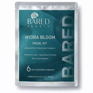 hydra bloom facial kit, advanced hydration therapy with hyaluronic acid, aqua boost complex, 6 step treatment