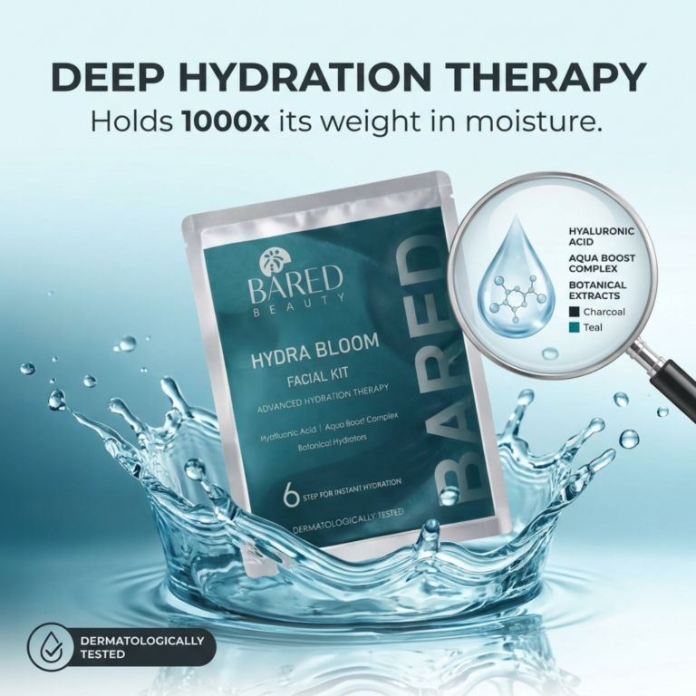 hydra bloom facial kit, advanced hydration therapy with hyaluronic acid, aqua boost complex, 6 step treatment